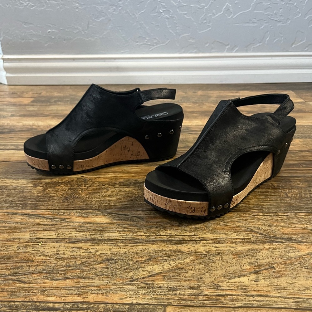 Corkys Black Wedge Shoes with Slingback Strap